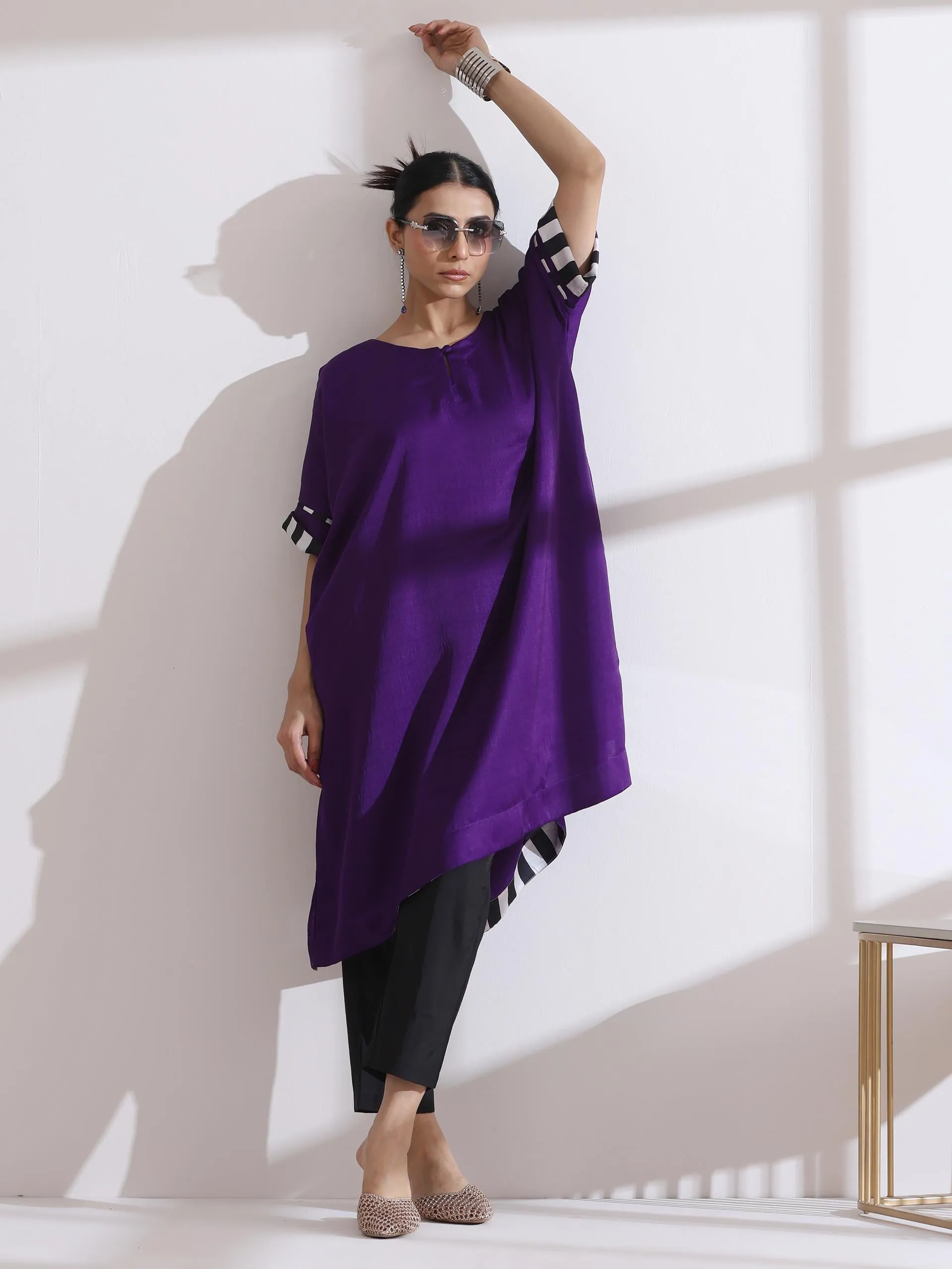 1 Pc - Prf'T Lux Easy Purple Kurta With Chevron Inner Details