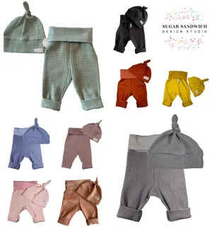 1  Waffle Knit Infant Lounge Set Pants & Top Knot Hat