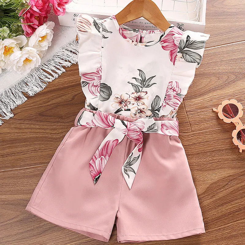 2025 new printed halter neck tops and shorts children's summer dress