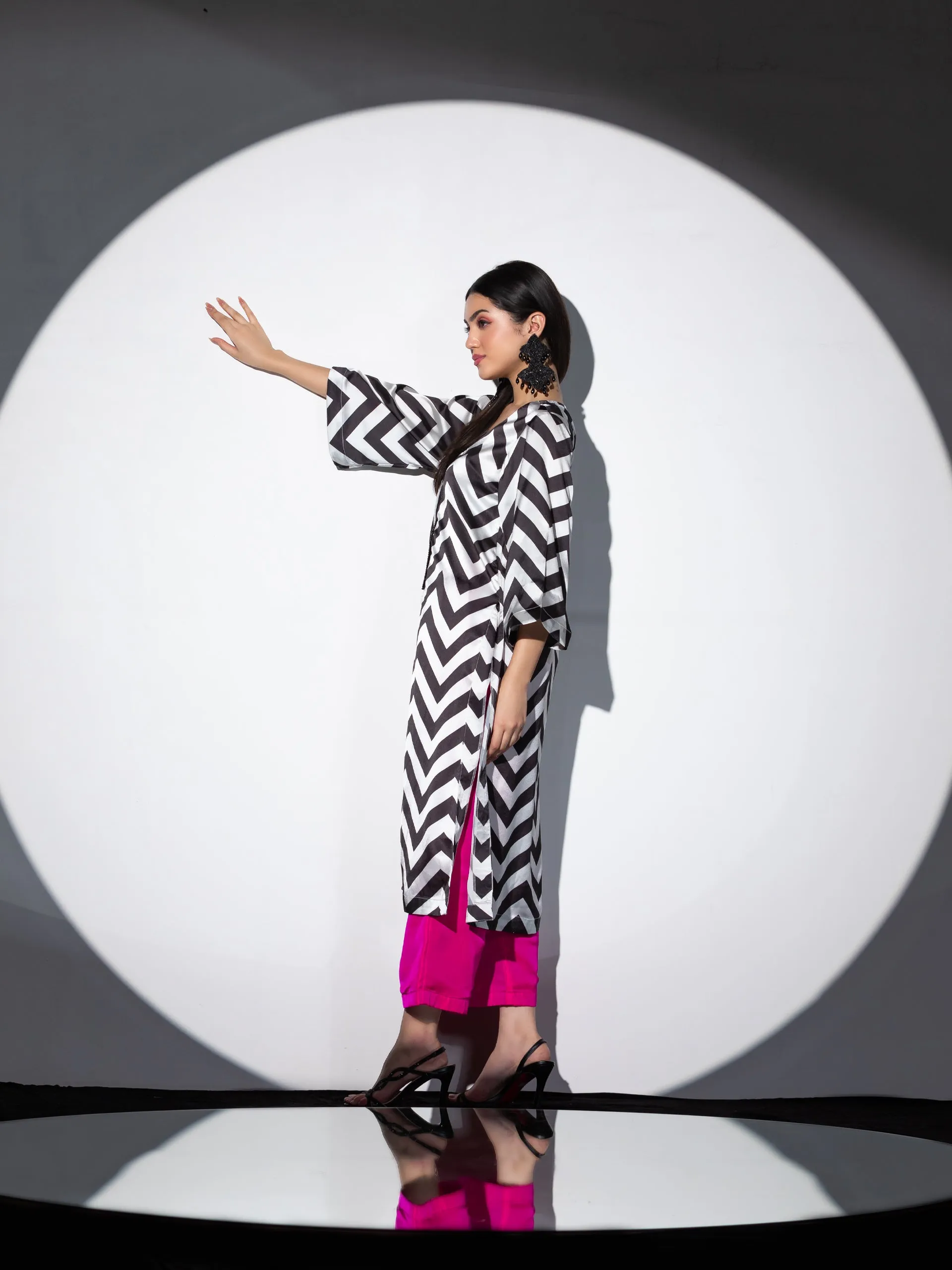 2Piece Set | Life's more than Black & White Chevron Satin Top with Beaded Lace and Pants