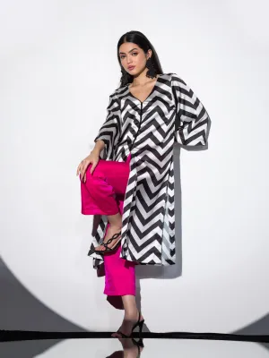 2Piece Set | Life's more than Black & White Chevron Satin Top with Beaded Lace and Pants