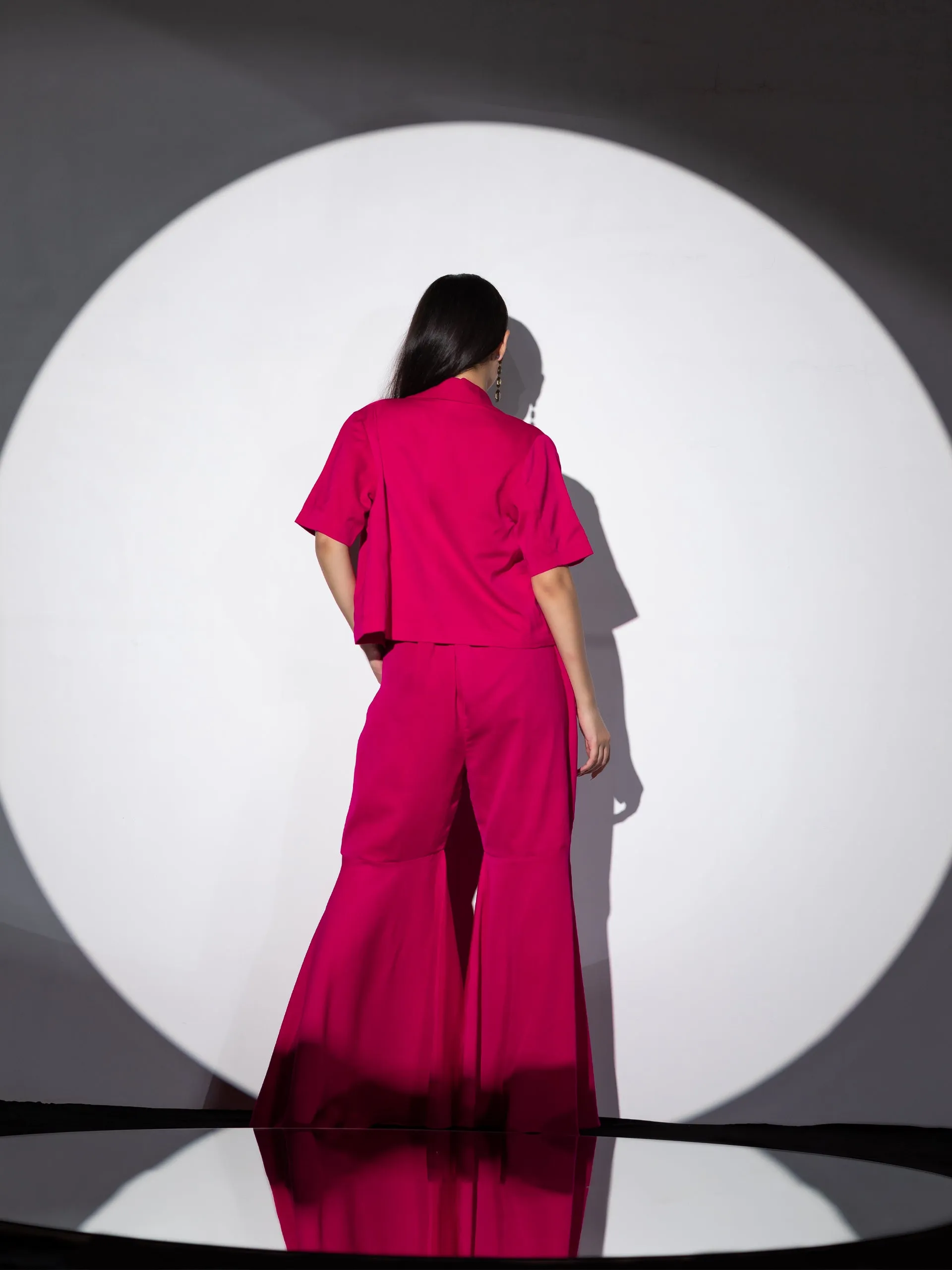 3pcs. SET| Pink Bell Pant with Sequin Blouse and Jacket
