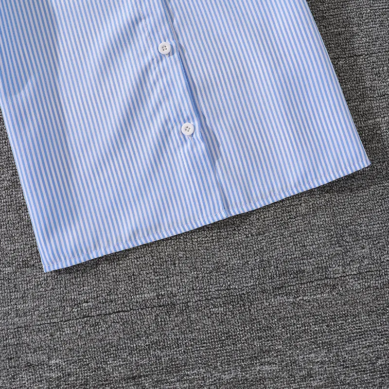 7-12 girls spring striped long-sleeved shirt tops two-piece suit