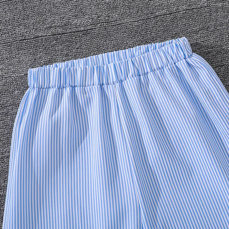 7-12 girls spring striped long-sleeved shirt tops two-piece suit