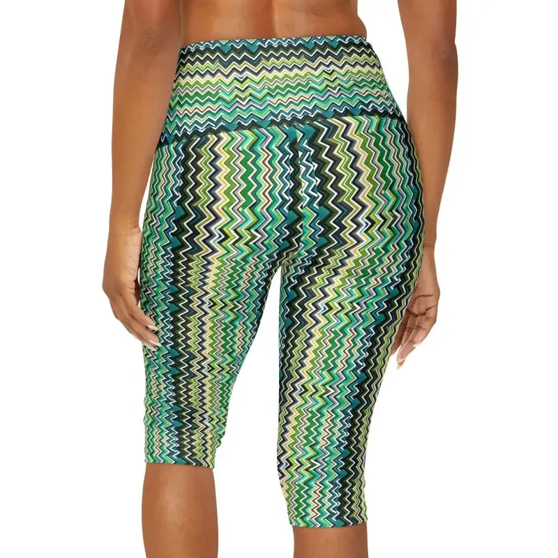 Abstract Green Yoga Capri Leggings for Flex
