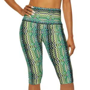 Abstract Green Yoga Capri Leggings for Flex
