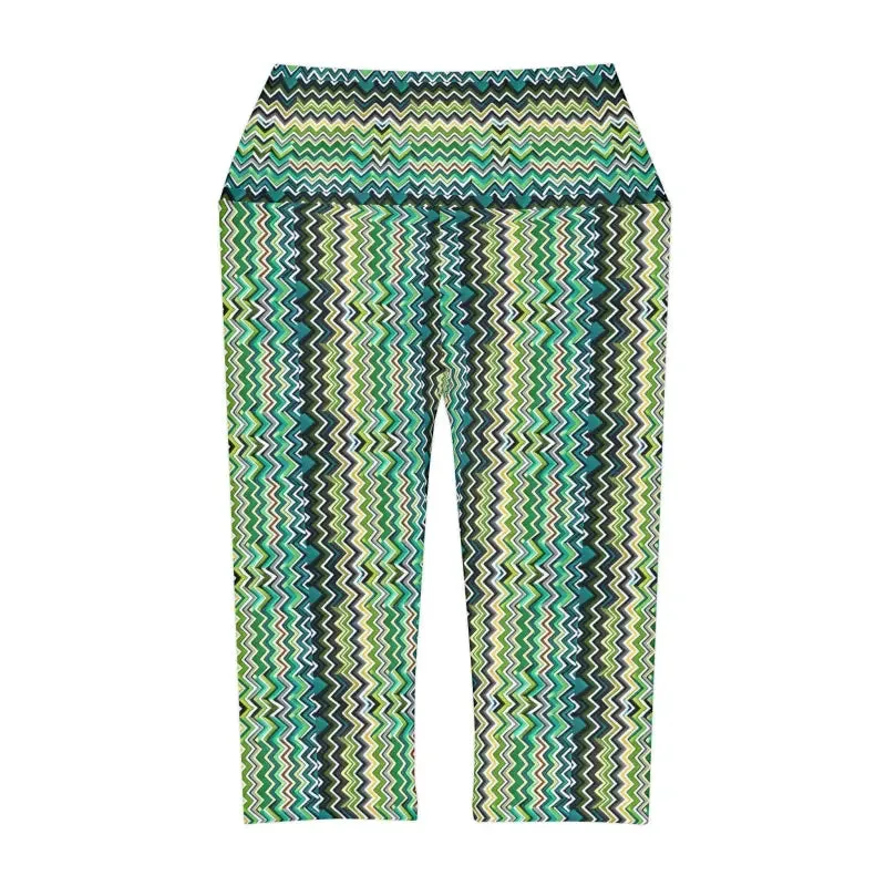 Abstract Green Yoga Capri Leggings for Flex