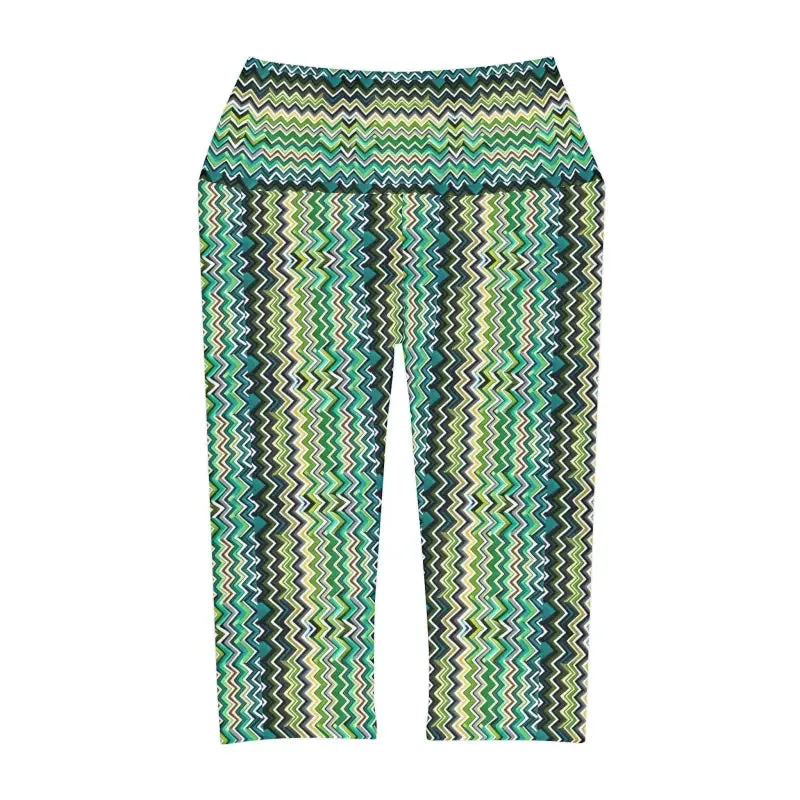 Abstract Green Yoga Capri Leggings for Flex