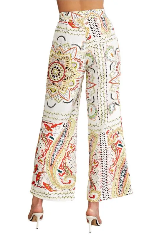 Acedecks Print Wide Leg Pleated Pant