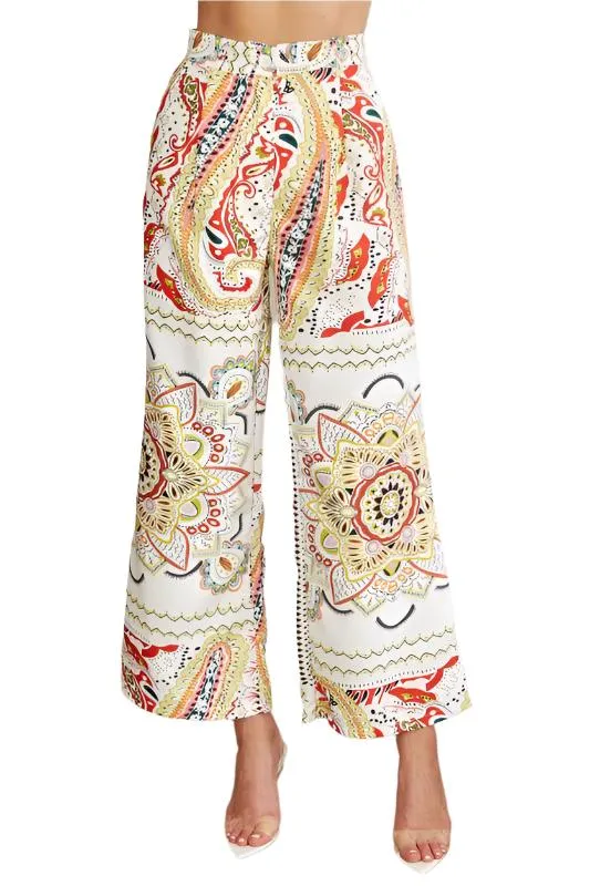 Acedecks Print Wide Leg Pleated Pant