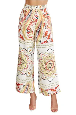 Acedecks Print Wide Leg Pleated Pant