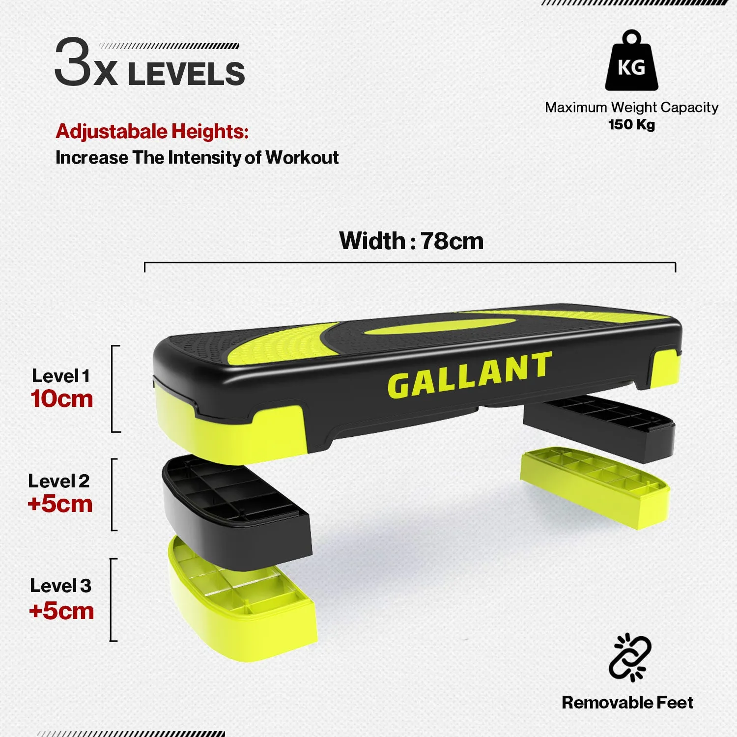 Aerobic Stepper - 3x Height Adjustable 10cm, 15cm & 20cm - Exercise Stepper