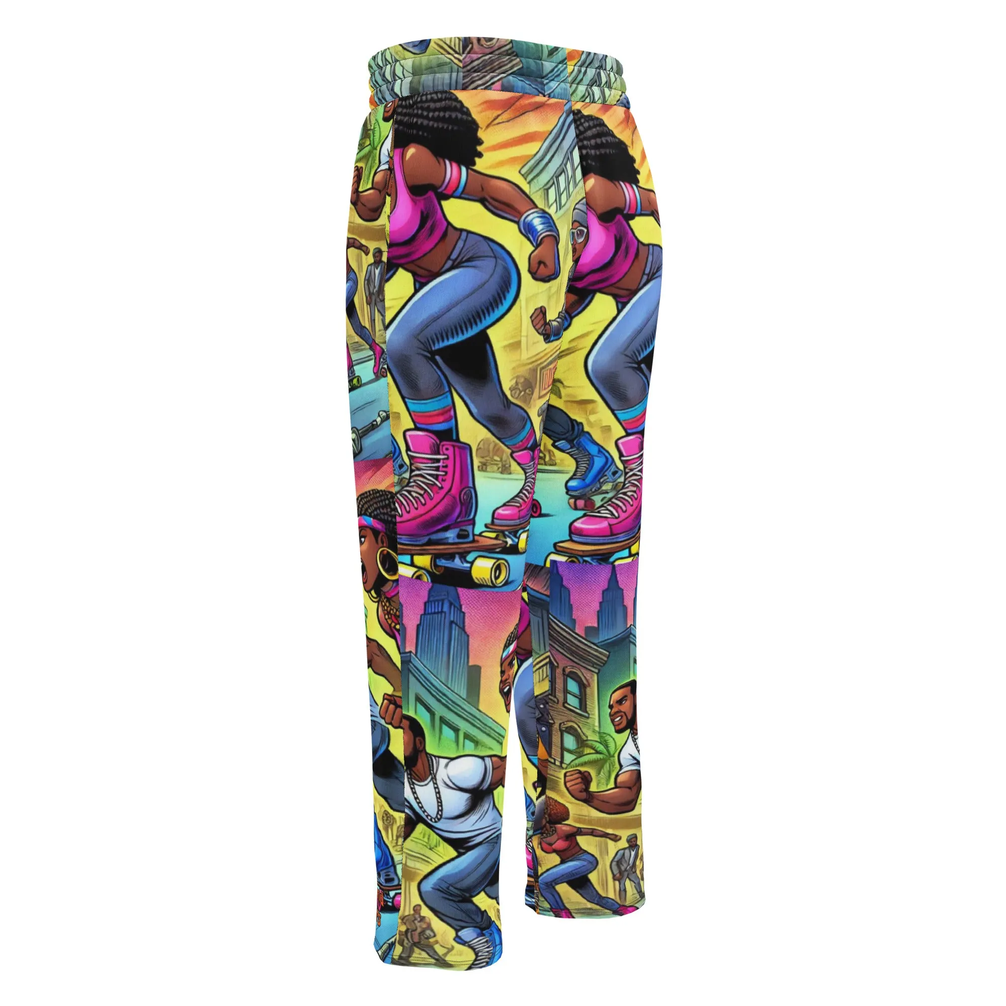 Airfros And Babyhairs Super Heros on Skates Pink Wide Leg Joggers