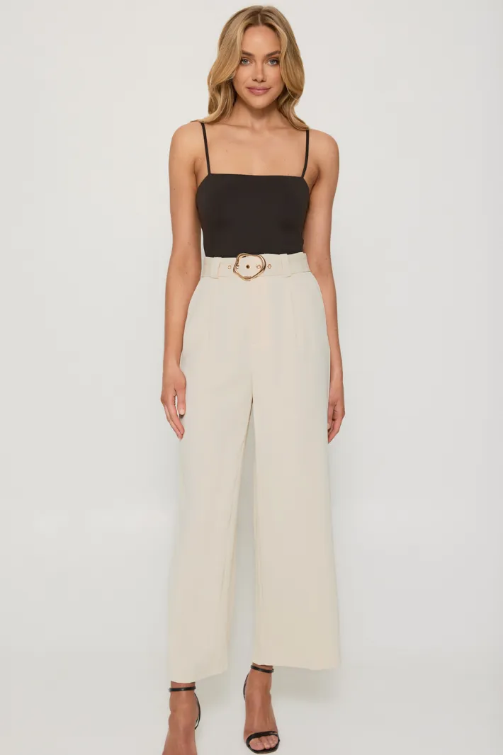 ALYCE HIGH WAISTED WIDE LEG PANTS - Beige
