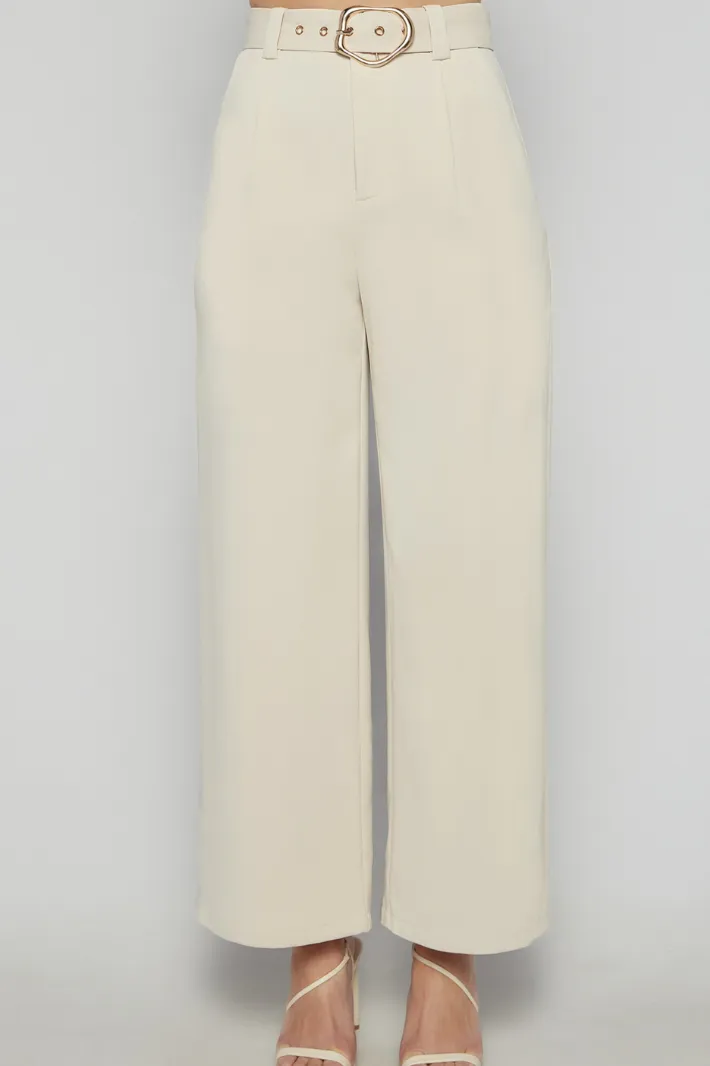 ALYCE HIGH WAISTED WIDE LEG PANTS - Beige