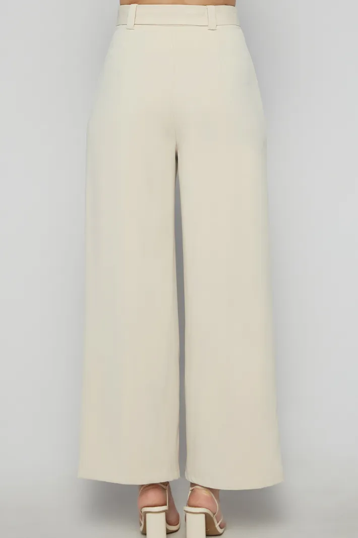 ALYCE HIGH WAISTED WIDE LEG PANTS - Beige