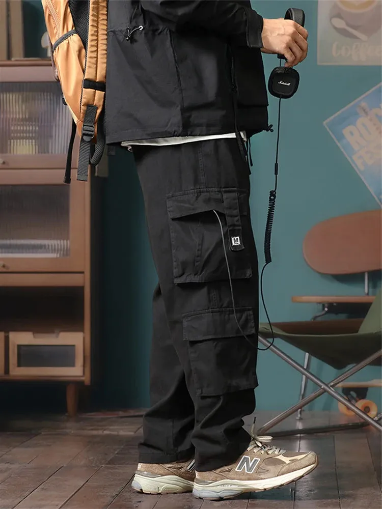 American Vintage Baggy Cargo Pants Men Outdoor Sport Military Tactical Sweatpants Y2K Straight Multi-pocket Overalls Trousers