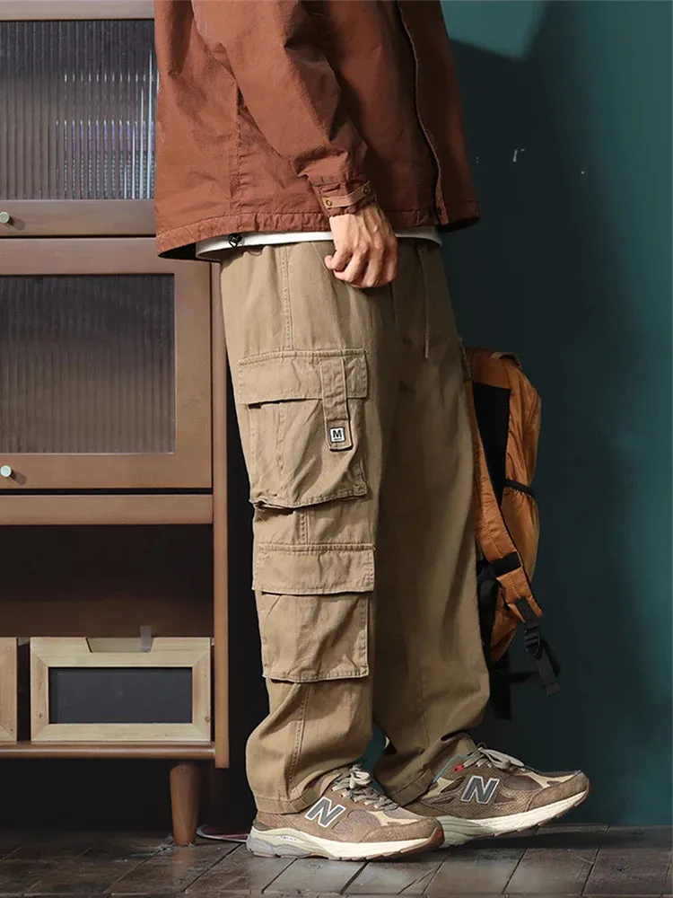 American Vintage Baggy Cargo Pants Men Outdoor Sport Military Tactical Sweatpants Y2K Straight Multi-pocket Overalls Trousers