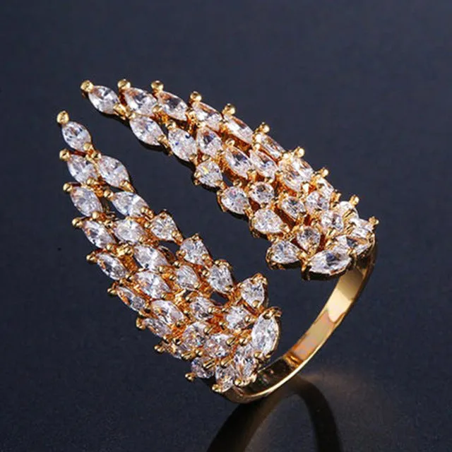 Angel Wings Feather Engagement Ring Rose Gold Wedding Jewelry for Women
