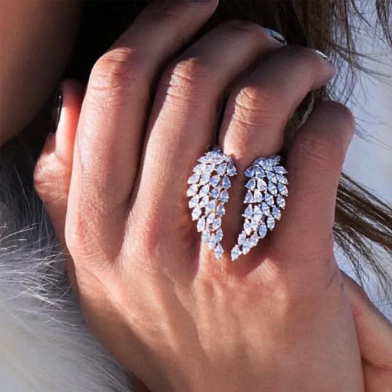 Angel Wings Feather Engagement Ring Rose Gold Wedding Jewelry for Women