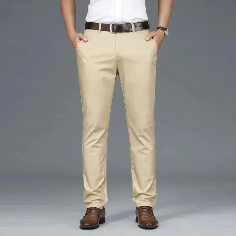 Autumn Casual Men's Lyocell High Stretch Business Suit Pants Classic Male Beige Elastic Waist British Style Trousers Plus Size