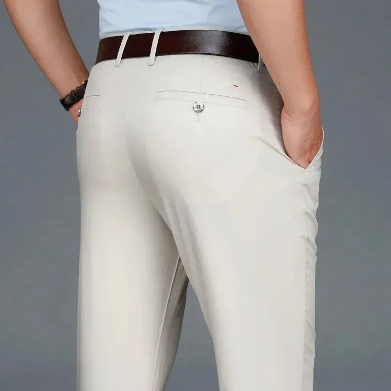 Autumn Casual Men's Lyocell High Stretch Business Suit Pants Classic Male Beige Elastic Waist British Style Trousers Plus Size