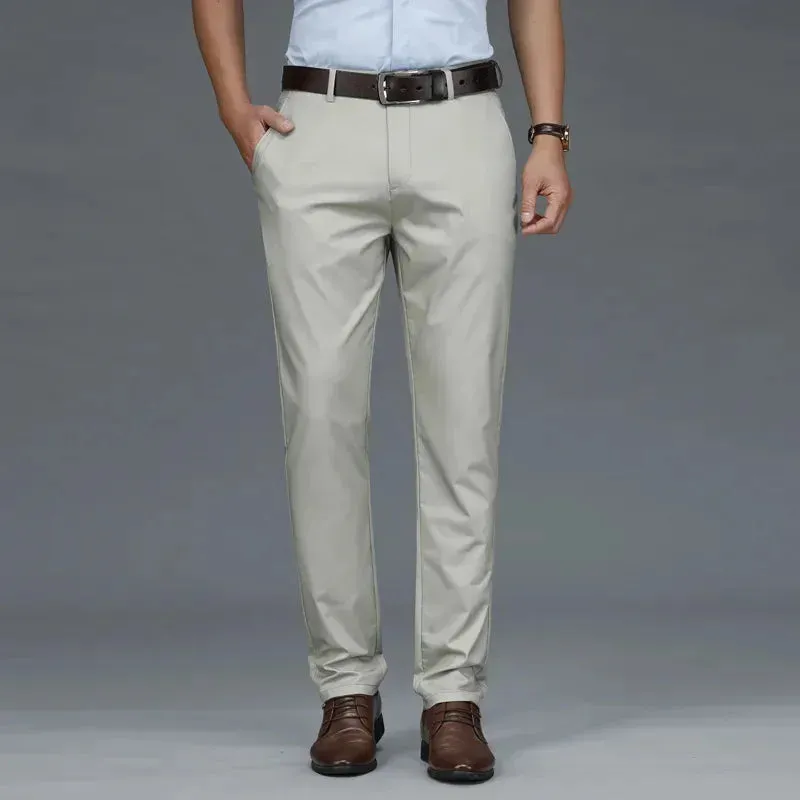 Autumn Casual Men's Lyocell High Stretch Business Suit Pants Classic Male Beige Elastic Waist British Style Trousers Plus Size