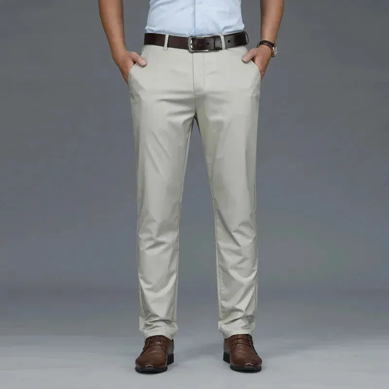 Autumn Casual Men's Lyocell High Stretch Business Suit Pants Classic Male Beige Elastic Waist British Style Trousers Plus Size