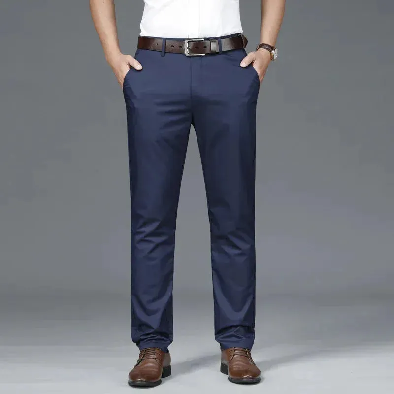 Autumn Casual Men's Lyocell High Stretch Business Suit Pants Classic Male Beige Elastic Waist British Style Trousers Plus Size