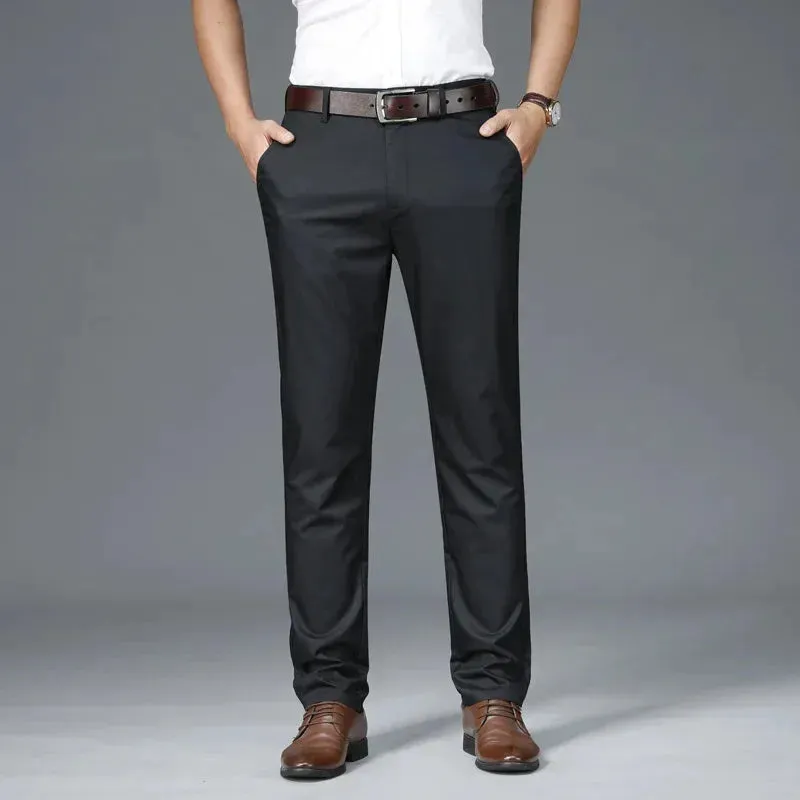 Autumn Casual Men's Lyocell High Stretch Business Suit Pants Classic Male Beige Elastic Waist British Style Trousers Plus Size