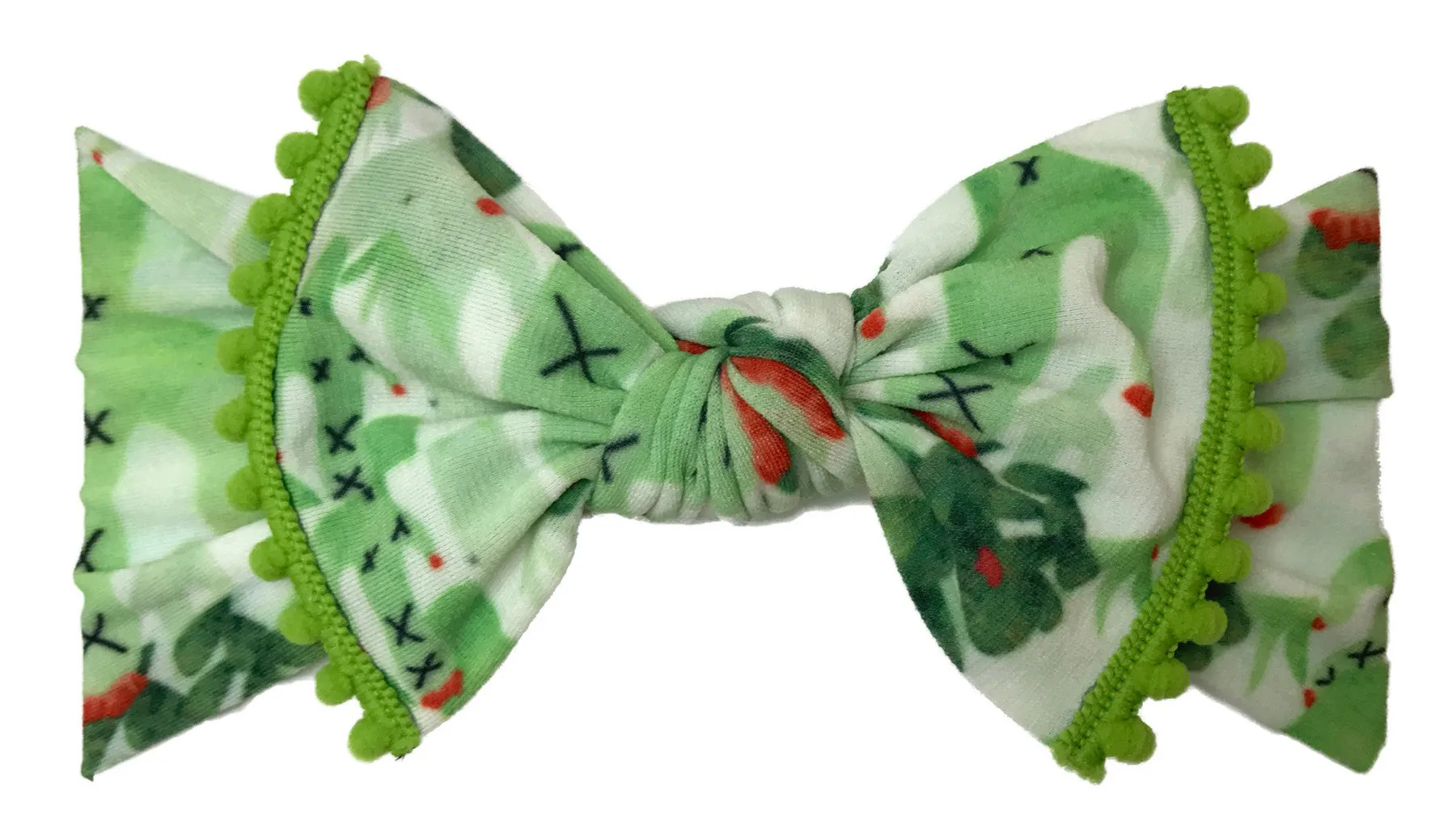 Baby Bling Cactus w/Kiwi Pom Trimmed Knot Headband