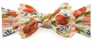 Baby Bling Peach Floral w/Peach Pom Trimmed Printed Knot Headband