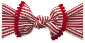 Baby Bling Red Stripe w/Red Pom Trimmed Knot Headband