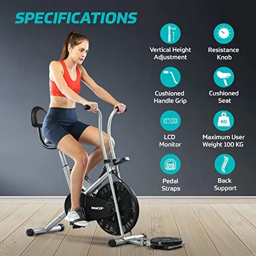 beatXP Tornado Spark 4F Air Bike Exercise Cycle for Home |Gym Cycle for Workout With Adjustable Cushioned Seat |Fixed Handles | Back Support & Tummy Twister With 6 Months Warranty (Grey)