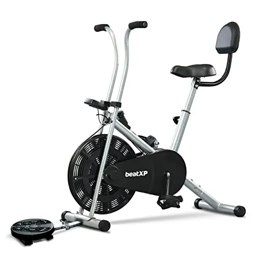 beatXP Tornado Spark 4F Air Bike Exercise Cycle for Home |Gym Cycle for Workout With Adjustable Cushioned Seat |Fixed Handles | Back Support & Tummy Twister With 6 Months Warranty (Grey)