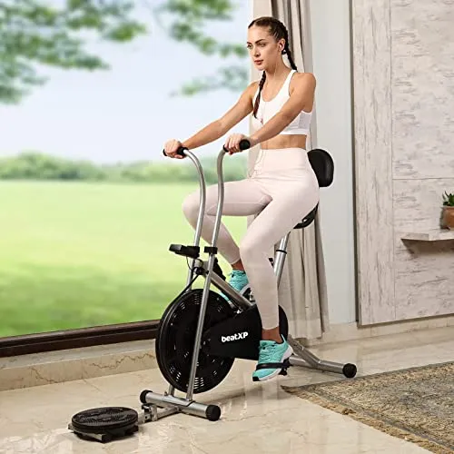 beatXP Tornado Spark 4F Air Bike Exercise Cycle for Home |Gym Cycle for Workout With Adjustable Cushioned Seat |Fixed Handles | Back Support & Tummy Twister With 6 Months Warranty (Grey)