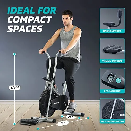 beatXP Tornado Spark 4F Air Bike Exercise Cycle for Home |Gym Cycle for Workout With Adjustable Cushioned Seat |Fixed Handles | Back Support & Tummy Twister With 6 Months Warranty (Grey)