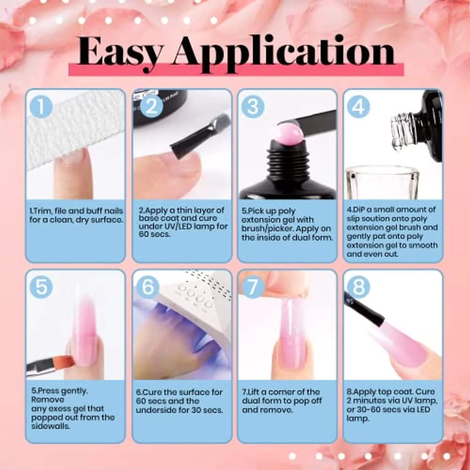 Beetles Poly Nail Gel Kit with U V Lamp 6 Pcs Poly Colors Gel with Slip Solution Nail Forms Brush Clips Cutter Builder Gel Nail Kit with Everything Professional Clear Nude Polijel Nail Starter Kit