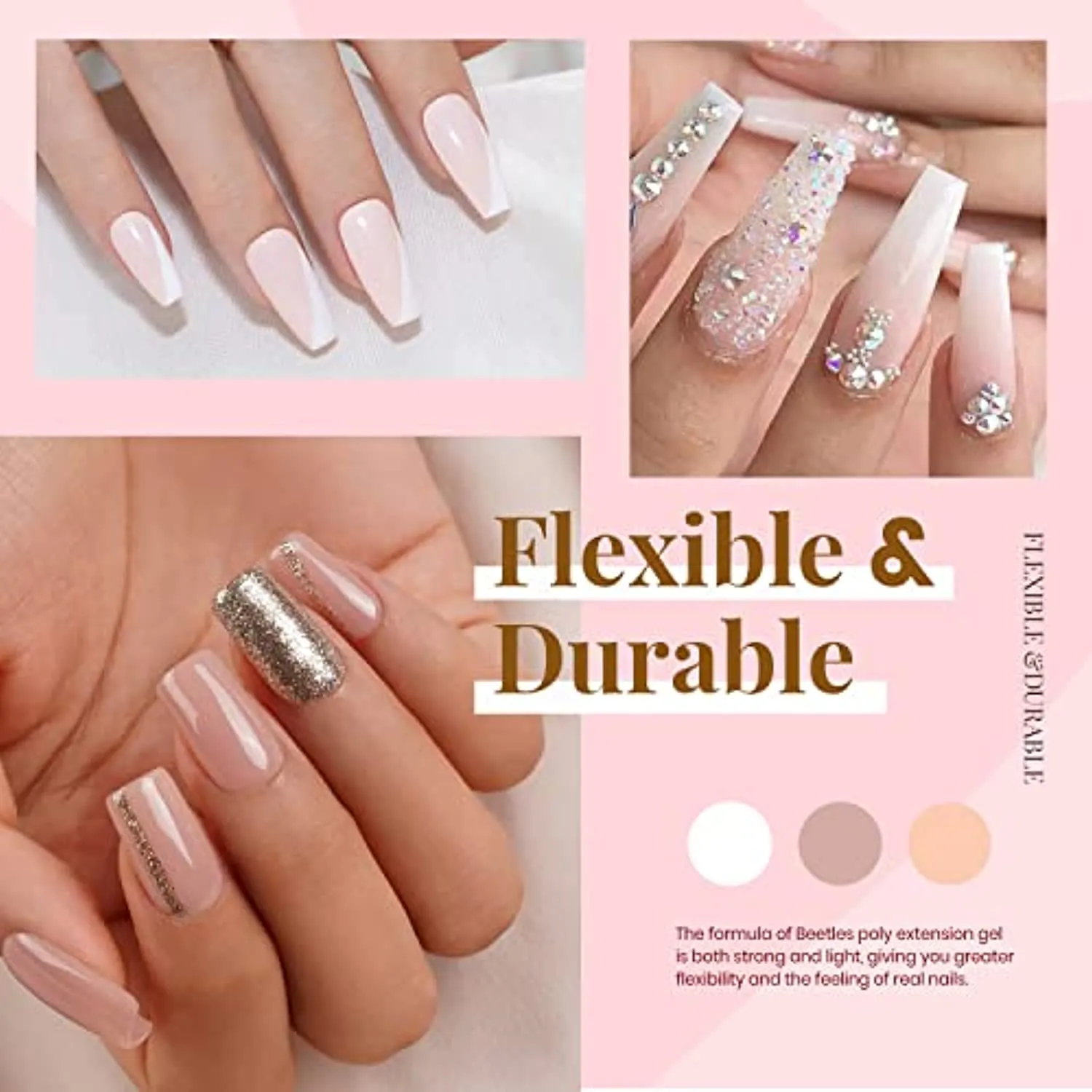 Beetles Poly Nail Gel Kit with U V Lamp 6 Pcs Poly Colors Gel with Slip Solution Nail Forms Brush Clips Cutter Builder Gel Nail Kit with Everything Professional Clear Nude Polijel Nail Starter Kit