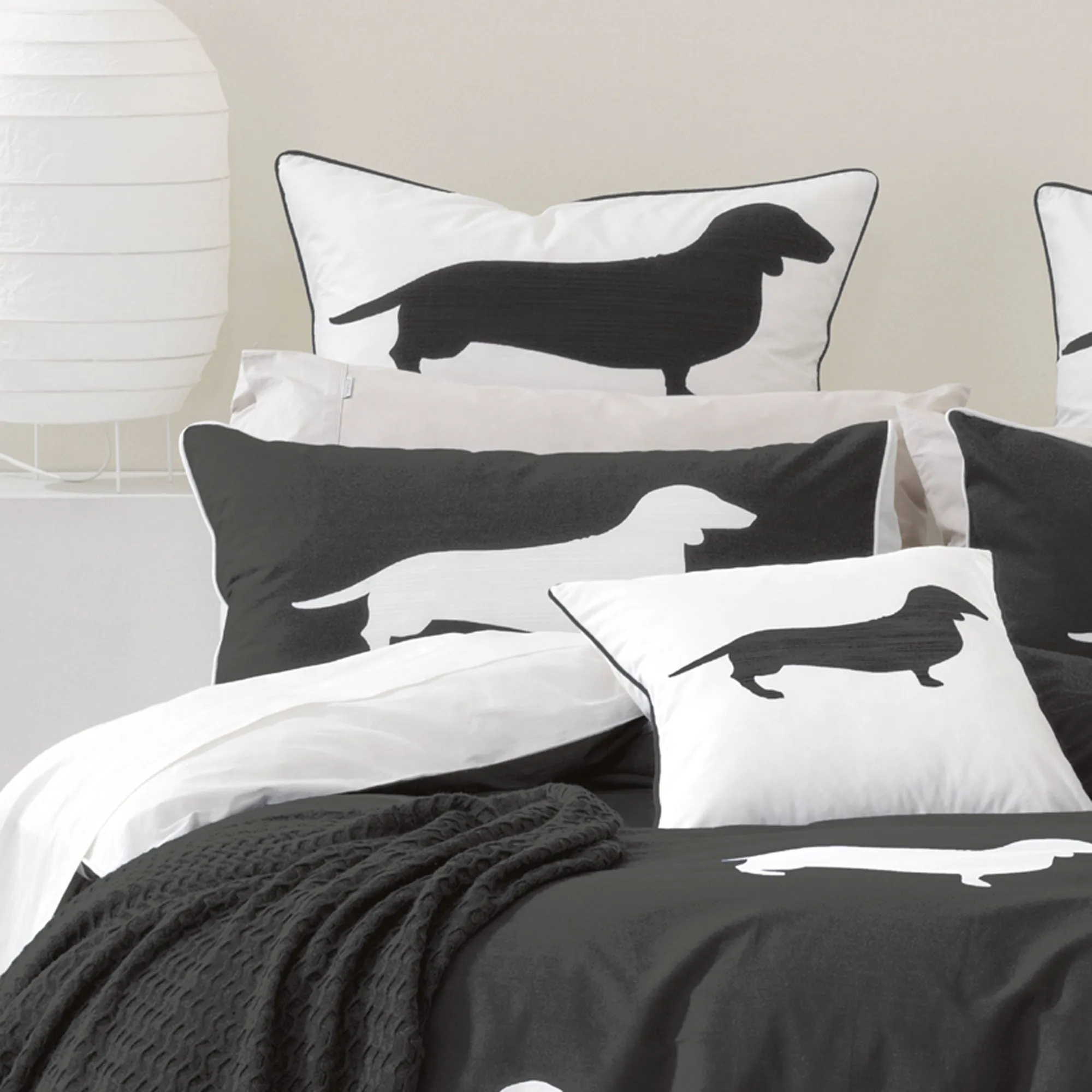 Bianca Bedding DACHSHUND QUILT COVER SET CHARCOAL