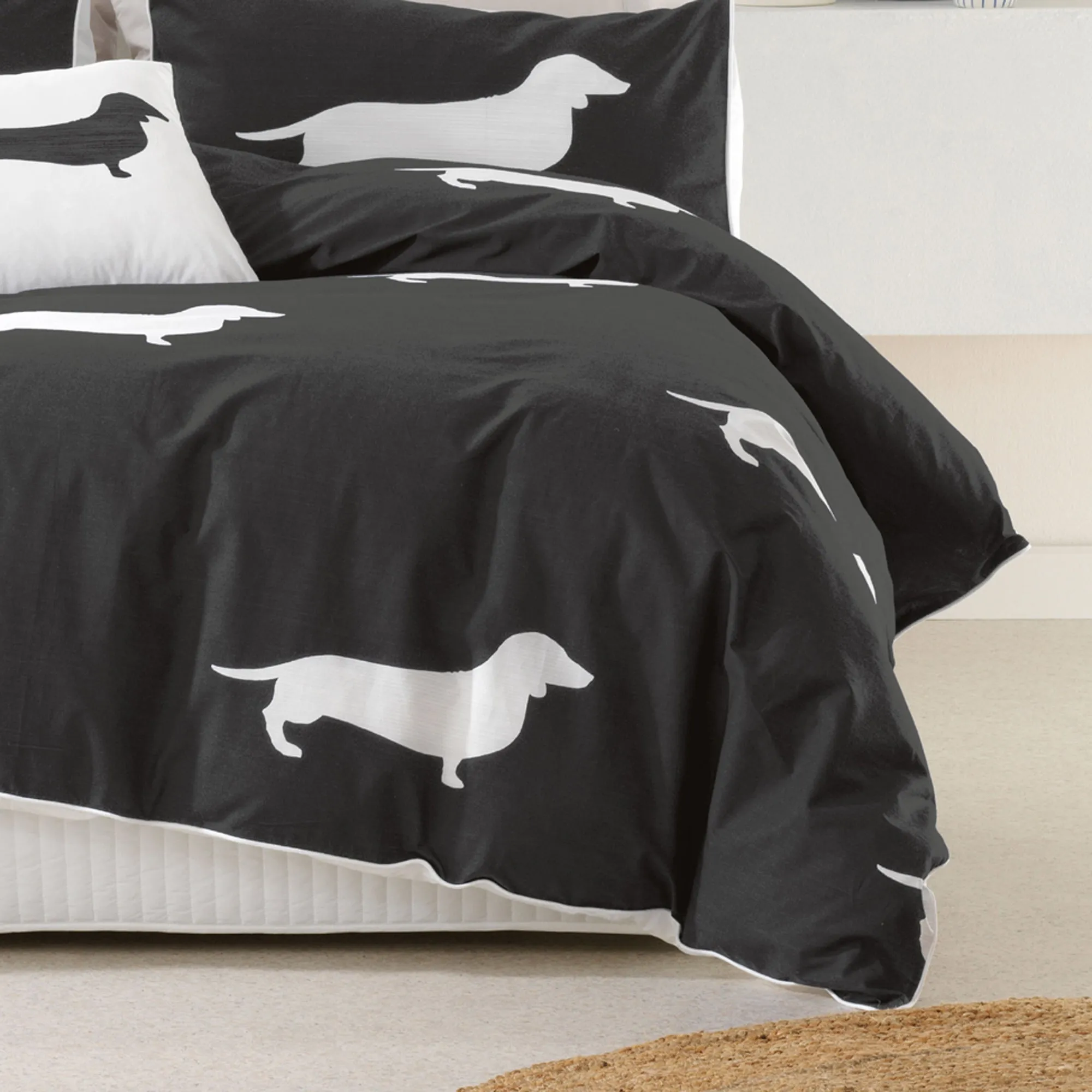 Bianca Bedding DACHSHUND QUILT COVER SET CHARCOAL