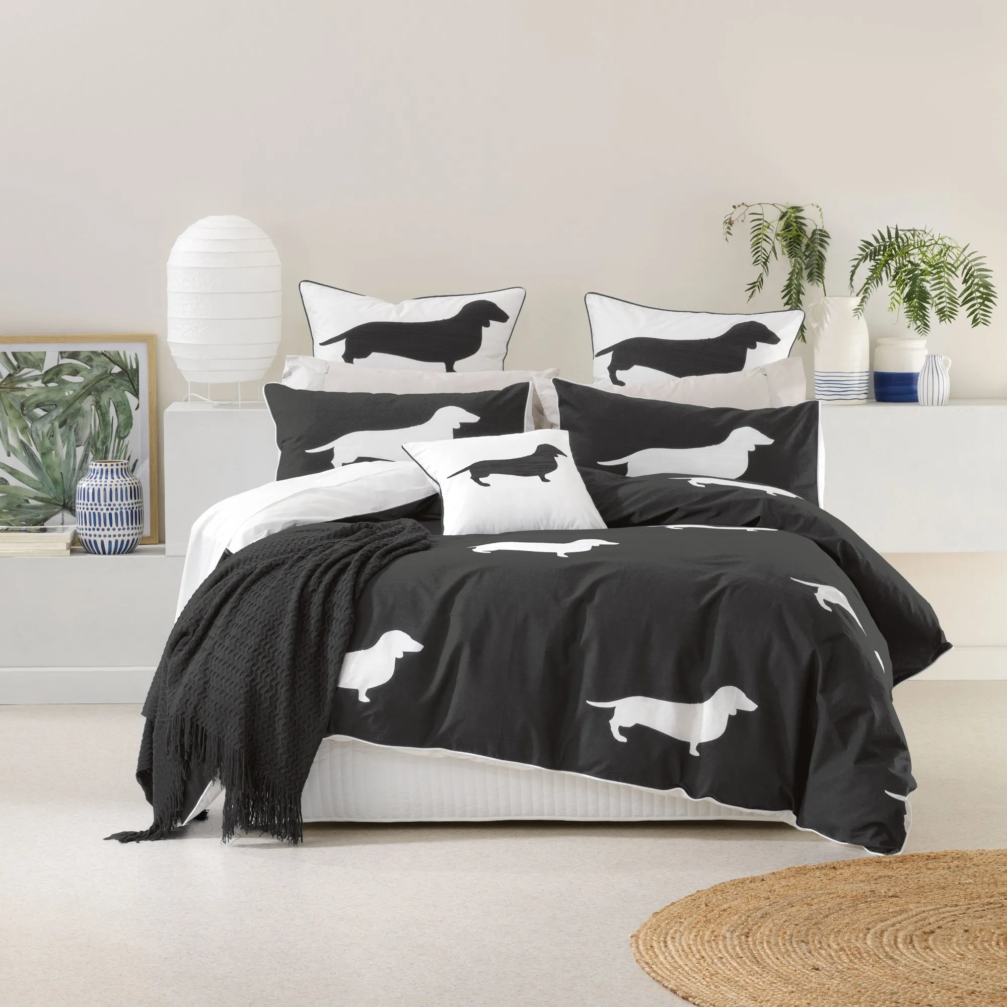 Bianca Bedding DACHSHUND QUILT COVER SET CHARCOAL