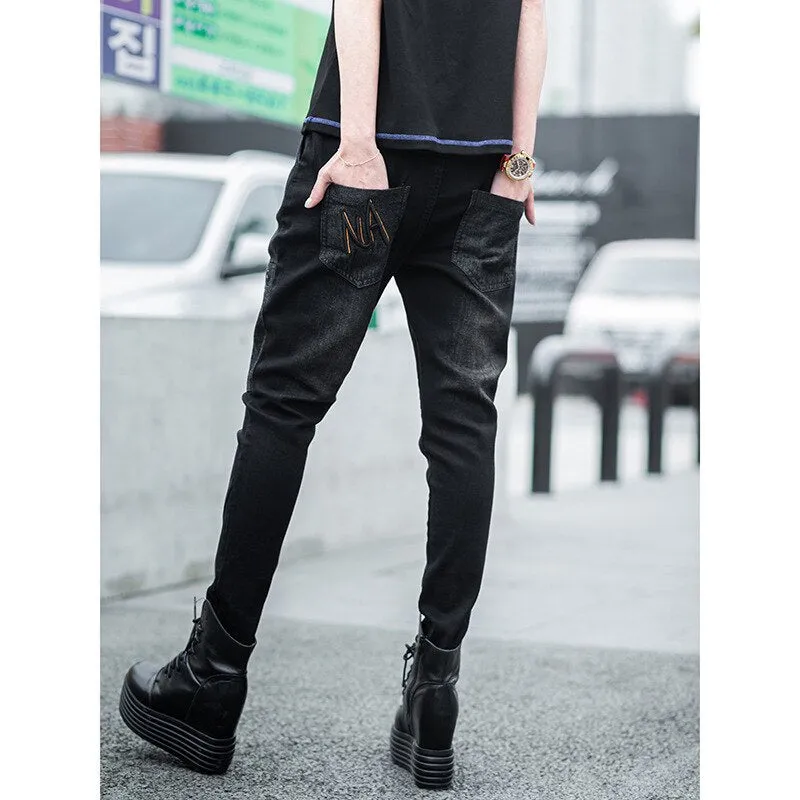 Black Denim Harem Pants Casual Jeans