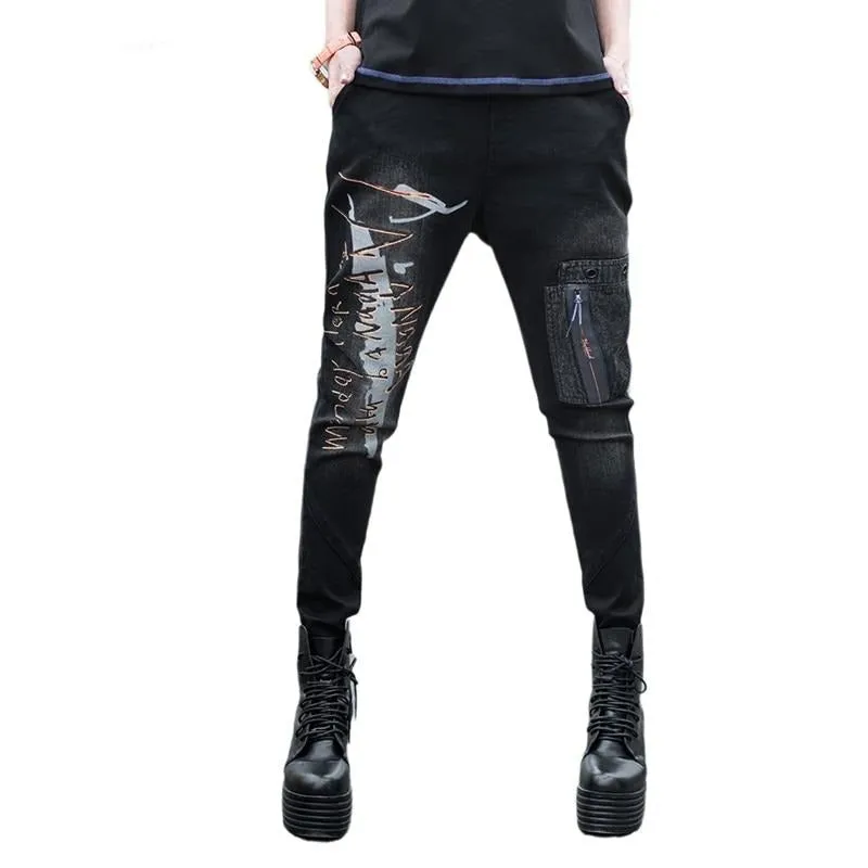 Black Denim Harem Pants Casual Jeans