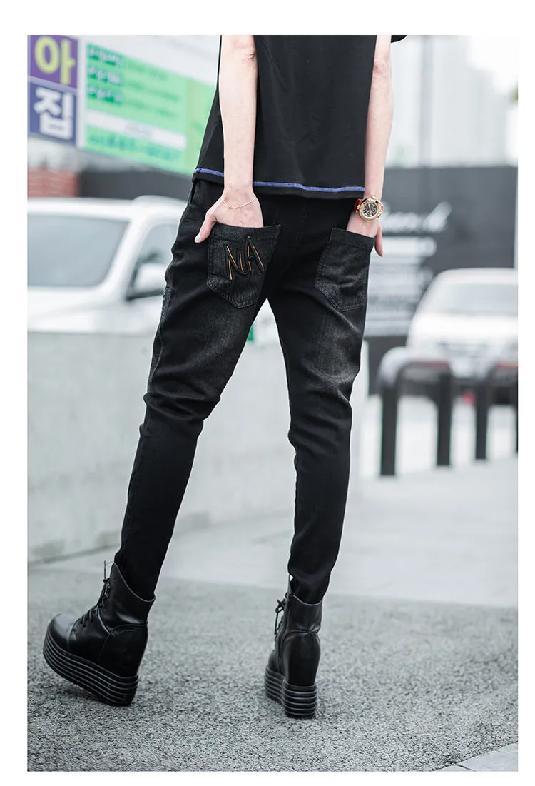 Black Denim Harem Pants Casual Jeans