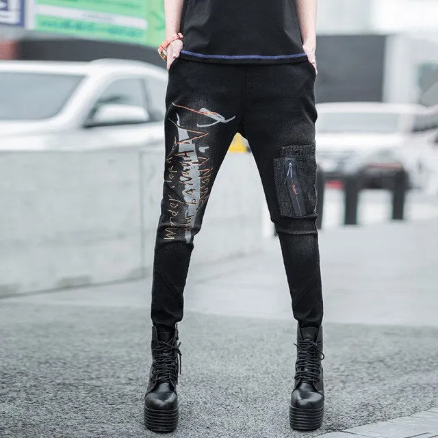 Black Denim Harem Pants Casual Jeans