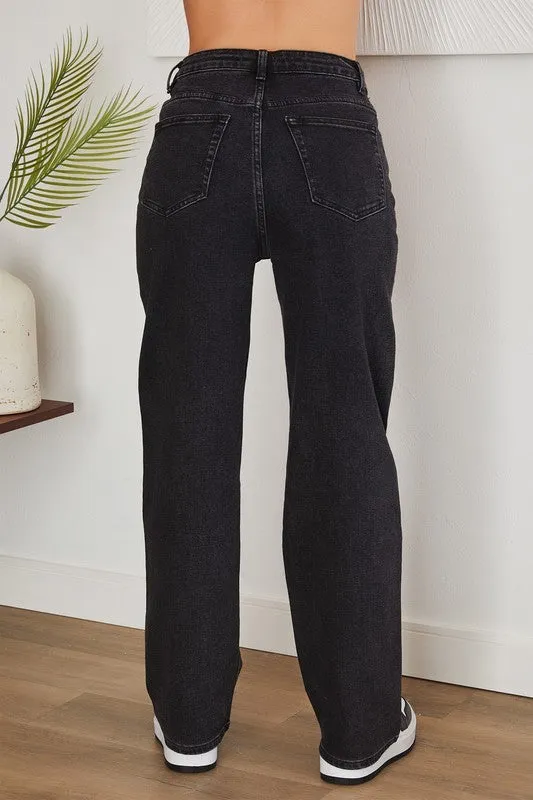 Black Denim High Rise Straight Leg Italian Jeans 1/15/25 9527