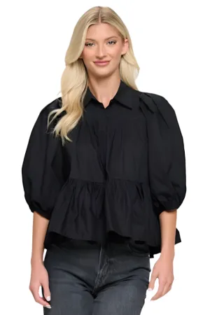 BLACK POPLIN BLOUSE