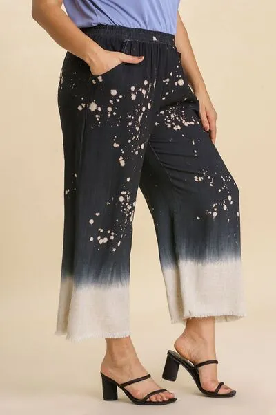 Black Raw Hem Bleach Dip Dye Wide Leg Pants
