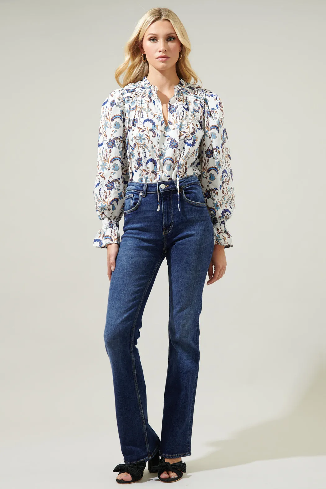 Blanche Floral Russo Pleated Long Sleeve Blouse
